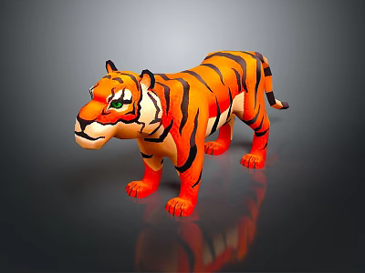 Tiger Toy With Orange Black Stripes And Green Eyes In Standing Pose 3d model