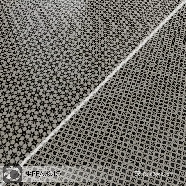 Black And White Geometric Building Components With Grid Patterns And Dividing Line 3d model 