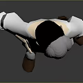 3D Animated Character With White Top Black Pants And Brown Boots Standing In Gray Background