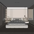 Modern Minimalist Bedroom Interior Design With Upholstered Bed Built-in Nightstands Window Seat And Pendant Lights