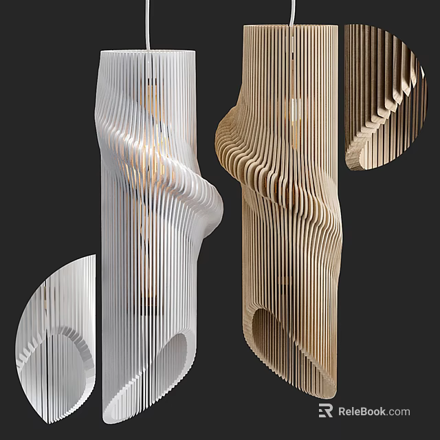 Elegant Modern Chandeliers With Unique Spiral Striped Design And White Gold Tones 3d model 