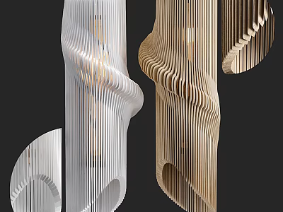 Elegant Modern Chandeliers With Unique Spiral Striped Design And White Gold Tones 3d model
