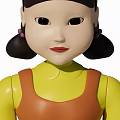 Cute Cartoon Game Character With Black Double Ponytails Purple Beads Yellow Top And Orange Dress