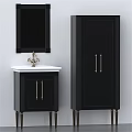 Modern Bathroom Vanity With White Countertop Black Cabinet And Gold Handles Mirror