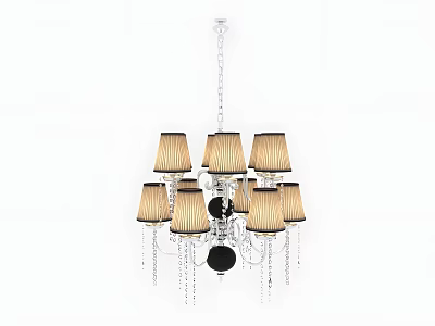 Elegant Chandelier With Multiple Cream Lampshades And Hanging Crystal Chains 3d model
