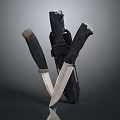 Three Tactical Knives As Weapons Featuring Black Handles And Sheath Design