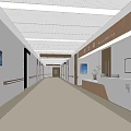 Hospital Outpatient Clinic Interior Spacious Corridor With Nurse Station Display Screens And Wooden Walls