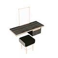 Modern Dressing Table With Round Gold Frame Mirror Wooden Countertop Drawers and Upholstered Stool Design