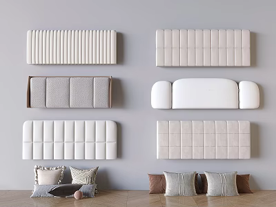 Different Style Headboards In Beige Grey White With Decorative Cushions On Wall 3d model