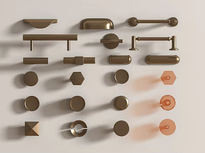 Various Metal Furniture Handles With Different Shapes And Designs For Interior Decoration 3d model