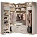 Modern Wardrobe Interior With Hanging Clothes Folded Clothes Bags Shoes And Drawers
