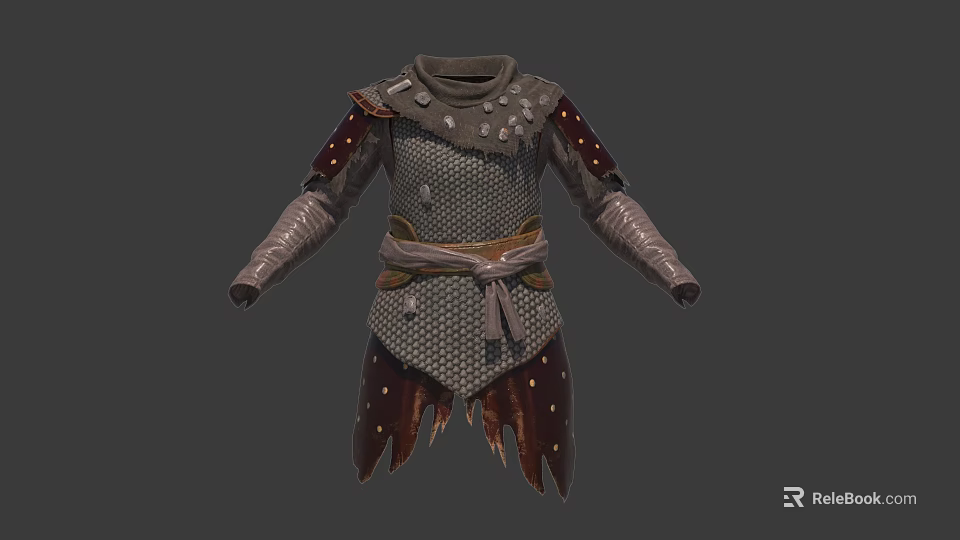Medieval Armor Clothes With Chainmail Mesh Leather Sleeves And Studded Shoulders 3d model 