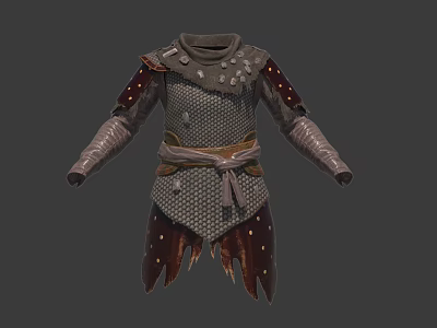 Medieval Armor Clothes With Chainmail Mesh Leather Sleeves And Studded Shoulders 3d model