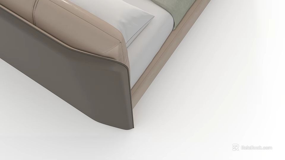 Modern Double Bed With Leather Headboard And Soft Neutral Tones Pillows Design 3d model