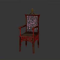 Antique Wooden Armchair With Intricate Carved Backrest Ornate Armrests And Decorative Spire Top