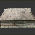 Traditional Rustic Wooden House With Straw Thatched Roof And Log Walls