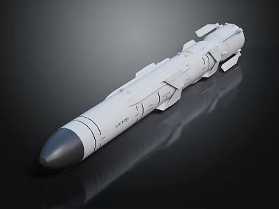 Tactical Military Missile With White Body Black Warhead And Stabilizer Fins 3d model
