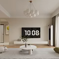 Modern Living Dining Room Interior With Beige Sofa Round White Coffee Table And Green Armchair