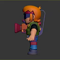 Playful Cartoon Character With Orange Hair Purple Sunglasses Green Vest Blue Pants Holding Purple Item