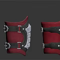 Red And Black Leather Knee Pads With Adjustable Straps And Metal Buckles