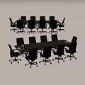 Modern Rectangular Conference Table With Black Rolling Office Chairs And Professional Setup