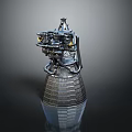 Rocket Engine Model With Complex Pipes Structure Conical Base Grid Texture Metallic Finish Dark Background