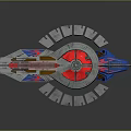 Futuristic Silver Water Vehicle With Red Circular Center Blue Accents And Gear Like Structure