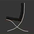 Modern Black Leather Leisure Chair With Square Tufted Back And Metal Frame Design