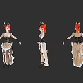 Game Movie Character With Red Hair Hat Beige Dress Black Corset And Ruffled Skirt