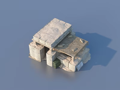Defensive Weapon Storage Bunker Stone Structure With Green Door And Covered Top 3d model