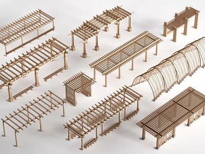 Multiple Wooden Pergola Models Featuring Various Architectural Designs And Structures 3d model
