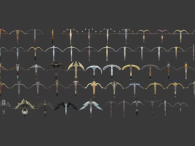Various Types of Weapons Including Swords Axes and Daggers in Display Collection 3d model