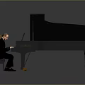 Professional Musician Playing Black Grand Piano With Open Lid And Golden Legs