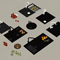 Different Modern Style Kitchen Sinks With Faucet Decorated by Fresh Fruits and Green Plants