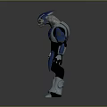 Blue And Silver Armored Robot Character With Helmet And Full Body Mechanical Armor