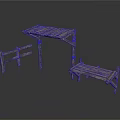 Natural Rustic Wooden Outdoor Furniture Including Table Bench And Fence