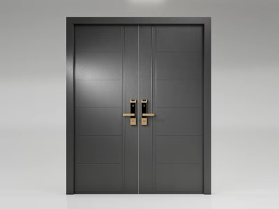 Gray Modern Double Door With Golden Door Handles And Sleek Design 3d model
