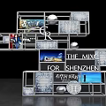 Shenzhen Photo Check-in Spot Featuring Modern Metal Frame Shelves Books Spheres And Cityscape