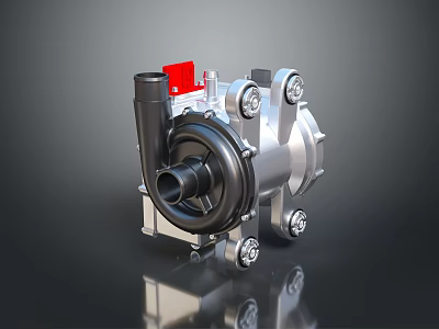 Industrial Mechanical Pump With Silver Metal Body Black Components And Red Switch 3d model