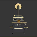 Antique Cast Iron Stove With Multi Tiered Structure Chimney Pipe And Brass Decorative Details