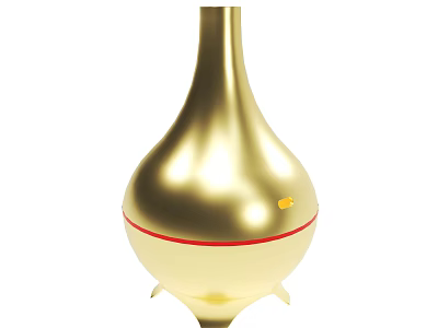 Golden Vase Shaped Decorative Ornament With Smooth Surface Red Band And Three Legged Base 3d model