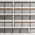 Various Modern Railing Designs Featuring Metal Frames and Wooden Rail Tops 3d model