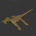 Prehistoric Marine Reptile 3D Model with Brown Textured Skin Clawed Limbs Lying on Dark Background