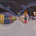 Vibrant Arcade Amusement Area With Neon Lights Gaming Machines Graffiti Signage And Shiny Floor