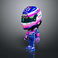 Cartoon Racing Character With Pink And Blue Helmet Number 11 And Racing Suit
