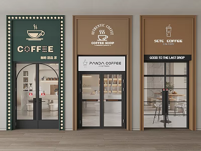 Coffee Shop Storefronts with Glass Double Doors Exterior Design and Signage 3d model