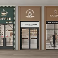 Coffee Shop Storefronts with Glass Double Doors Exterior Design and Signage