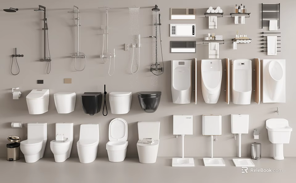 Multiple Modern Toilet Designs Featuring Wall Mounted Floor Standing And Various Styles 3d model