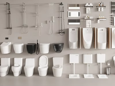 Multiple Modern Toilet Designs Featuring Wall Mounted Floor Standing And Various Styles 3d model