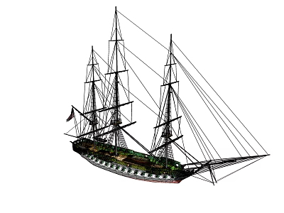 Sailing Ship With Multiple Masts Intricate Rigging And Classic Hull Design 3d model
